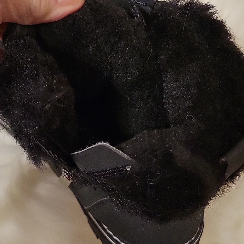 NEW! Polar black faux suede ankle boot fur lined/cuff zip close lace-up 10 NEW …